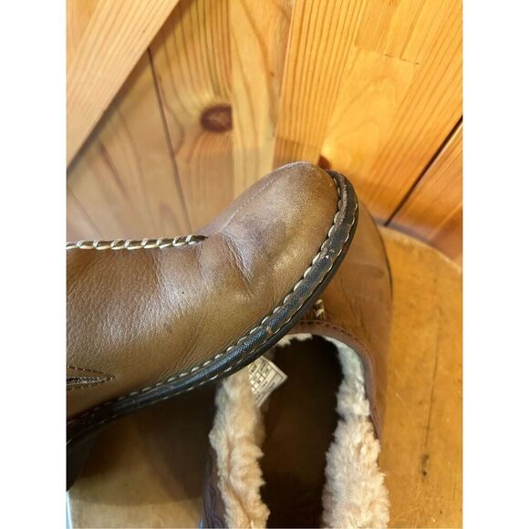 Ugg  Womens Brown Leather Sheepskin  Slip On Fur Trim Size 7 - Picture 9 of 11